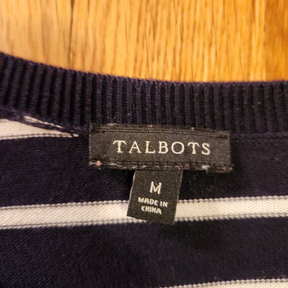 Talbots Smart Striped Corgi Sweater, Navy + White, Back Buttons, British, Sz M - Picture 4 of 9